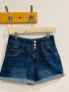 Dark Blue High-Waist Denim Shorts
